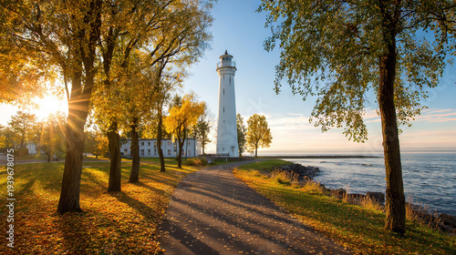 Wallpaper Mural Lighthouse in a Forest Setting at Sunset Torontodigital.ca