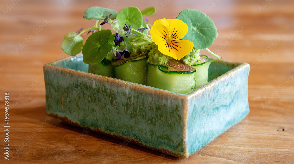 custom made wallpaper toronto digitalFresh cucumber slices with edible flowers in a ceramic dish