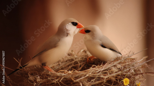 Wallpaper Mural Two birds kissing in a nest surrounded by straw Torontodigital.ca