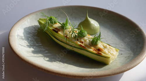 Wallpaper Mural Grilled Zucchini Slice with Fresh Herbs on a Ceramic Plate Torontodigital.ca
