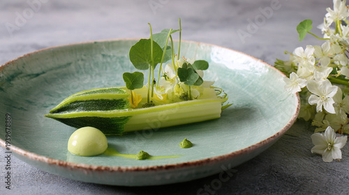 Wallpaper Mural Fresh zucchini with edible flowers on a green plate Torontodigital.ca