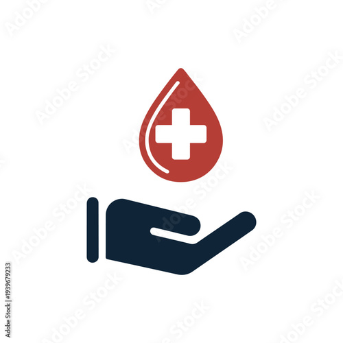 Blood Donation Icon – Hand Holding Blood Drop Symbol for Medical Help, Blood Bank, Healthcare and Charity Support.