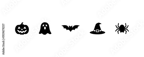 Halloween Icons Set Pumpkin Ghost Bat Witch Hat Spider