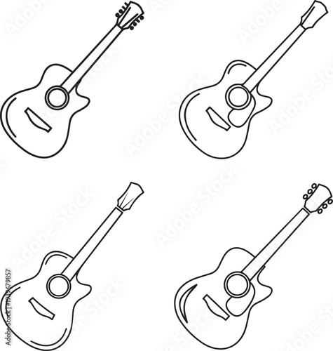 Four acoustic guitars in different orientations