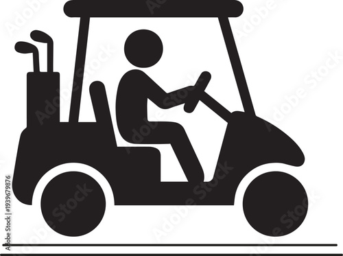 Icon of a Person Driving a Golf Cart with Clubs Silhouette