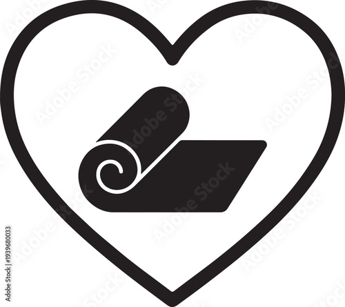 Yoga Mat Icon Inside Heart Symbol Silhouette