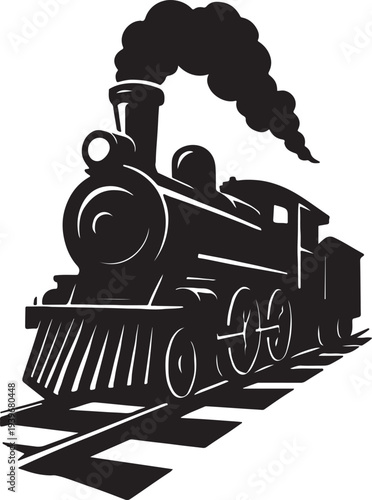 Vintage Steam Train Silhouette Emitting Smoke