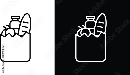 Groceries icon pack in black and white colors