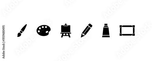 Art tools icons paintbrush palette easel pencil cone frame
