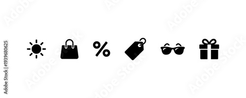 Summer sale icons sun bag percent tag sunglasses gift