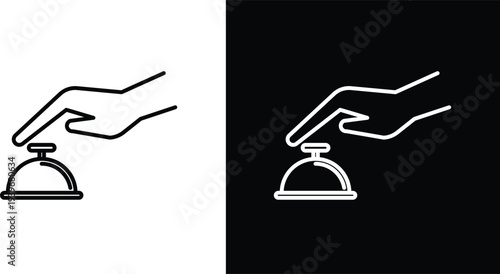 Hand touching service bell icon pack in black and white colors