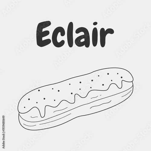 Eclair doodle line art French dessert pastry hand drawn bakery illustration