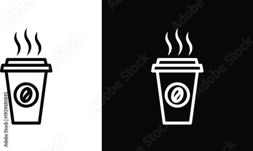 Hot coffee cup icon pack in black and white colors