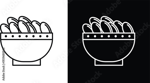 Iftar meal ramadan icon pack in black and white colors