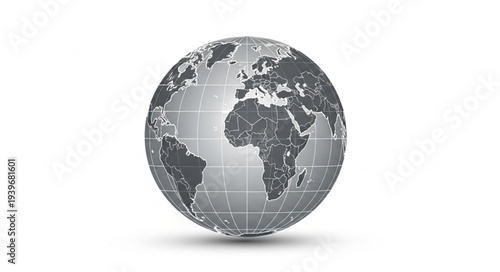 Gray Earth Globe with Continents and Oceans.