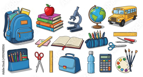 School Supplies and Educational Items Collection.