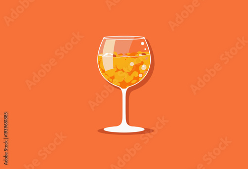 Illustration of a Glass Filled with Orange Liquid and Ice Cubes on a Solid Orange Background Highlighting Refreshing Beverage Concepts