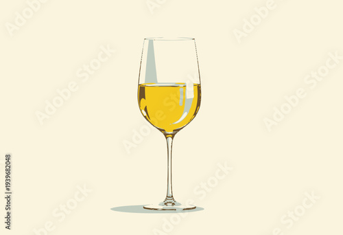 Elegant Glass of Golden White Wine Sparkling in Minimalistic Setting Highlighting Clarity and Grace in Sophisticated Simplicity of Fine Dining Experience
