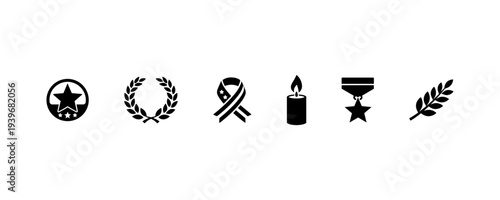 Award wreath ribbon bottle glass and olive branch icons