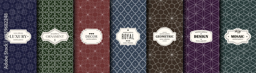 Set of colorful geometric seamless ornamental patterns - symmetric textures. Vector repeatable oriental luxury backgrounds. Elegant vintage prints