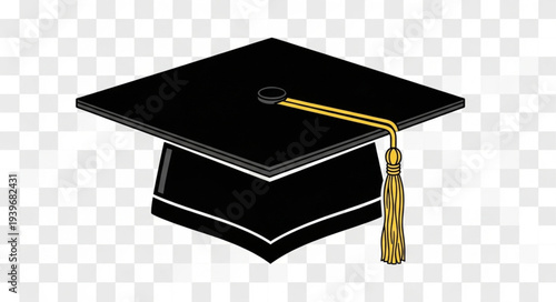 Graduation Cap with Gold Tassel on Black Academic Cap.