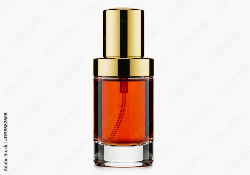 Naklejka premium Luxury perfume bottle with golden cap isolated on white background