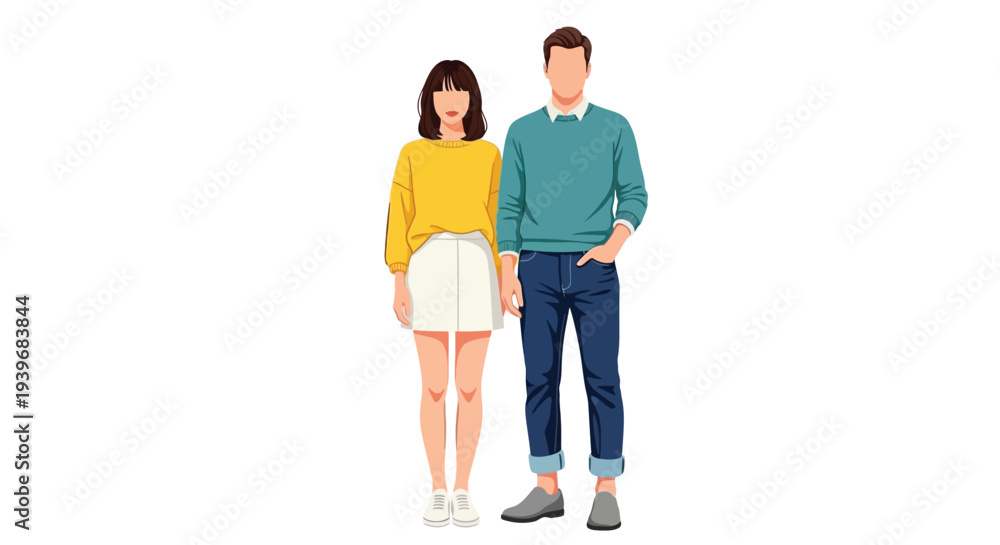 Fototapeta premium Vector illustration of a casually dressed couple standing together isolated on white background