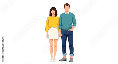 Vector illustration of a casually dressed couple standing together isolated on white background