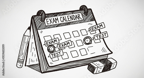 Exam Calendar with Checklist and Test Dates.