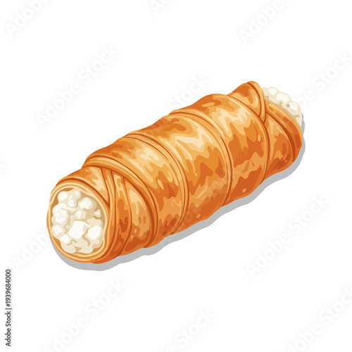 Borek Traditional Turkish Savory Pastry with Cheese Flat Vector Illustration.