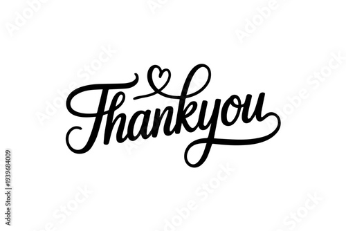 Elegant Thank You Calligraphy Typography Vector – Decorative Hand Lettered Thankyou Script Design