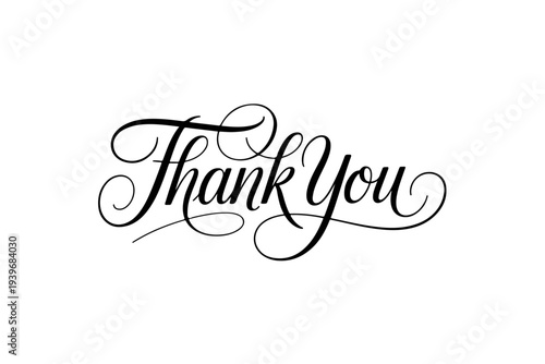 Elegant Thank You Calligraphy Typography Vector – Decorative Hand Lettered Thankyou Script Design