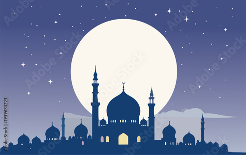 A stunning silhouette of the Taj Mahal mosque in Agra at night, featuring a marble dome and minaret that highlight the iconic architecture and cultural history of this Indian landmark monument