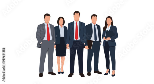 Professional business team vector illustration showcasing a diverse group of corporate workers standing together.