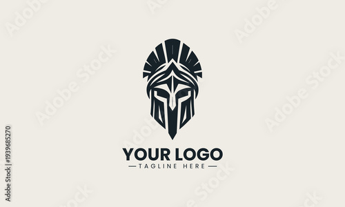 Black Spartan warrior helmet profile icon represents courage and strength powerful and heroic