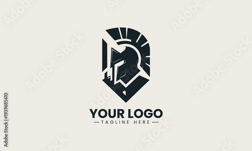 Black Spartan warrior helmet profile icon represents courage and strength powerful and heroic