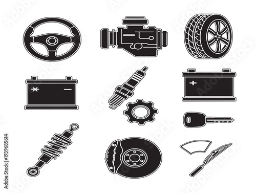 Set of automotive and mechanical tools and components