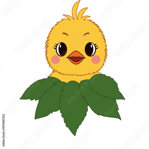 Cute Chick Icon. Lovely Easter Holiday Mascot. Cartoon Chicken Character Isolated on Background. Spring Easter Holiday Drawn Traditional Talisman Icon. Funny Tiny Happy Whimsical Chic Bird
