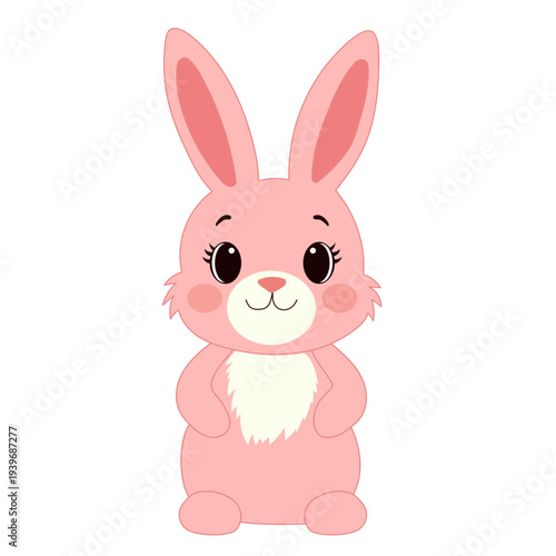 Cute Easter Bunny Character. Cartoon Rabbit Mascot. Spring Easter Holiday Drawn Traditional Talisman Icon. Funny Tiny Happy Whimsical Bunny Rabbit Animal for  Easter card Invitation Decoration Design.