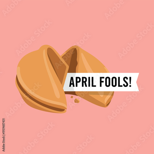 Cracked fortune cookie revealing april fools text message inside for playful prank and holiday surprise celebration