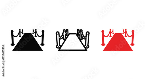 Red carpet stage icons in varied colors a striking silhouette
