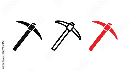 Three pickaxes in varying colors presented as a bold silhouette