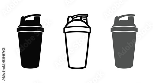 Three protein shaker bottles in varying tones a graphic silhouette