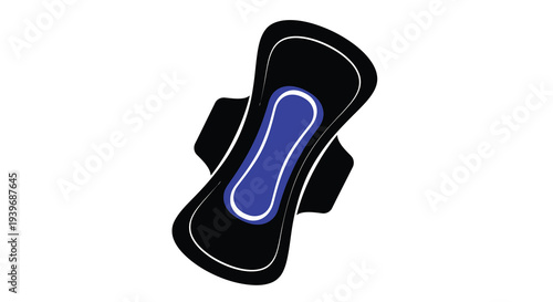 A sanitary pad with blue accents isolated on a white background silhouette