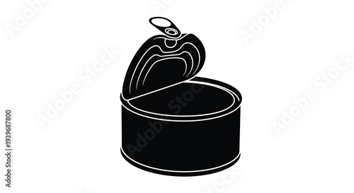 Black open sardine can illustration with a striking silhouette