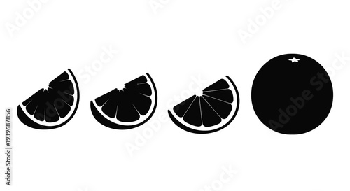 Black silhouettes of an orange and its sliced segments