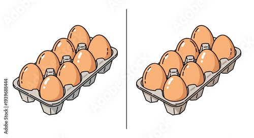 Set of 20 Brown Chicken Eggs in Gray Cardboard Cartons Vector Illustration for Food, Breakfast, and Farm Concepts