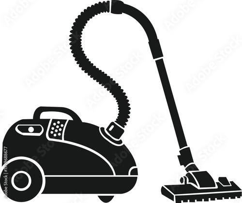 Solid black silhouette of a modern vacuum cleaner with flexible hose and floor nozzle