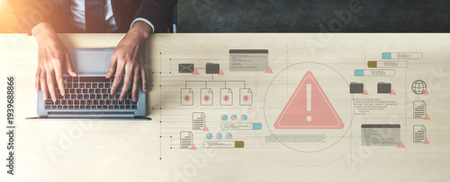 Slika na platnu Cybersecurity threat alert system detects potential intrusions, monitors abnormal activity, and enhances digital protection to prevent unauthorized access and data breaches