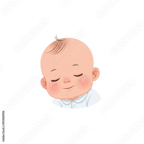 Baby smiling slightly with eyes closed in a peaceful sleep  